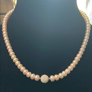 Vintage Pearl Necklace with rhinestone center bead